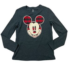 Disney Mickey Jumping Beans Youth Kid 10 Long Sleeve Big Logo Plaid Cotton Blend